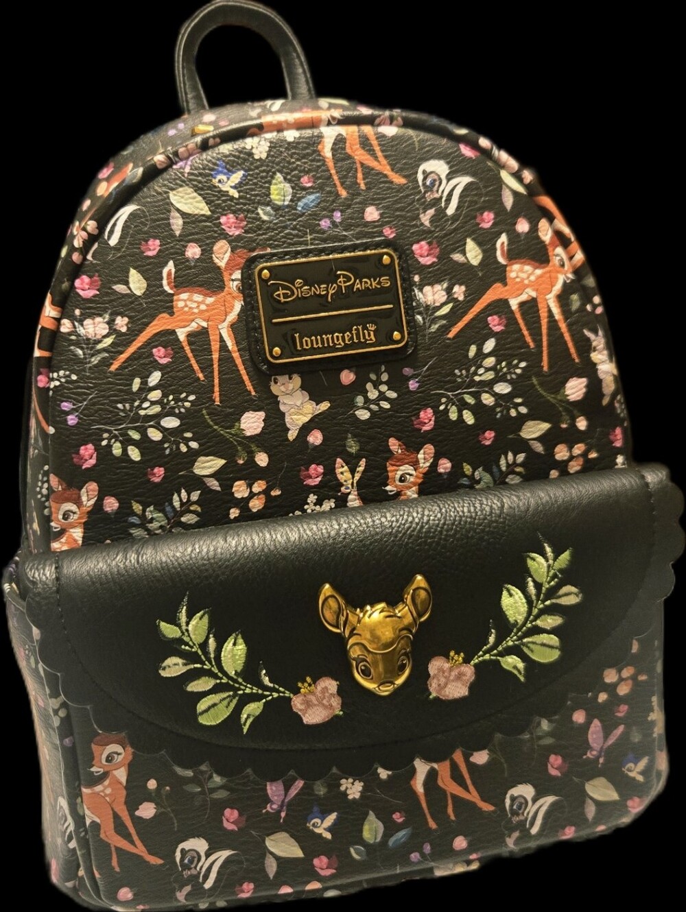 Loungefly Black Bambi Floral Mini Backpack
